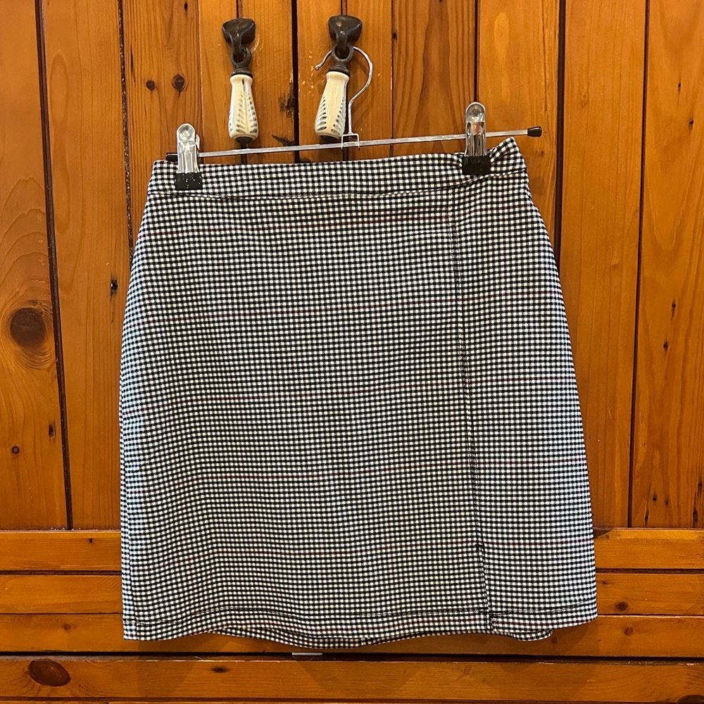 Classic Black, White, and Maroon Checkered Skirt